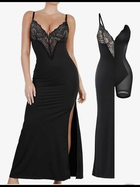 Shapewear Lace Satin high Slit Bodycon Cocktail Dress #1268 NWOT